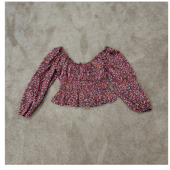 Zara Tops - Floral Long Sleeve Peplum Elastic Neckline Smocked Blouse Womens Small Cottage
